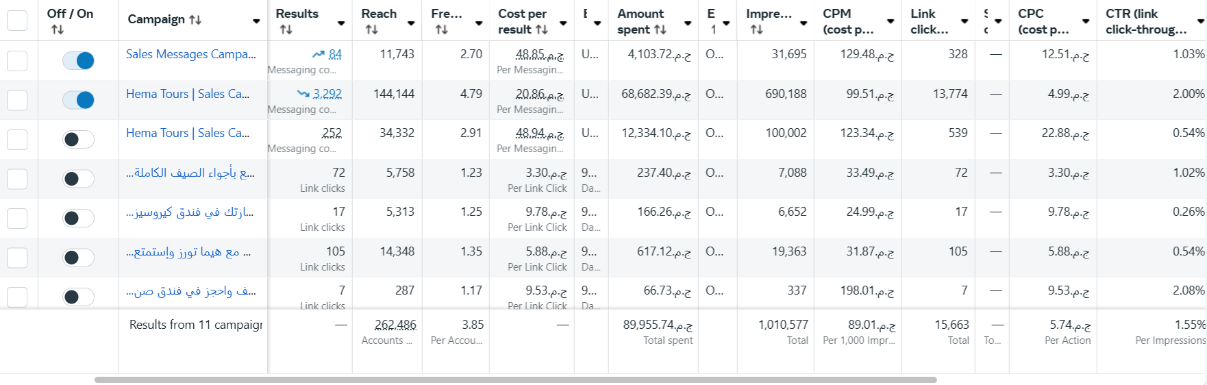 Hema Tours — Meta Ads results